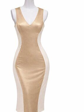 Sexy Vintage TLC Twins Leather Collection Gold Leather Party Dress